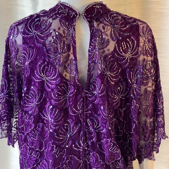 Brilliante By J.A. Purple Sequin Beaded Short Sleeve High Neck Tunic Top Sz L - Picture 7 of 12